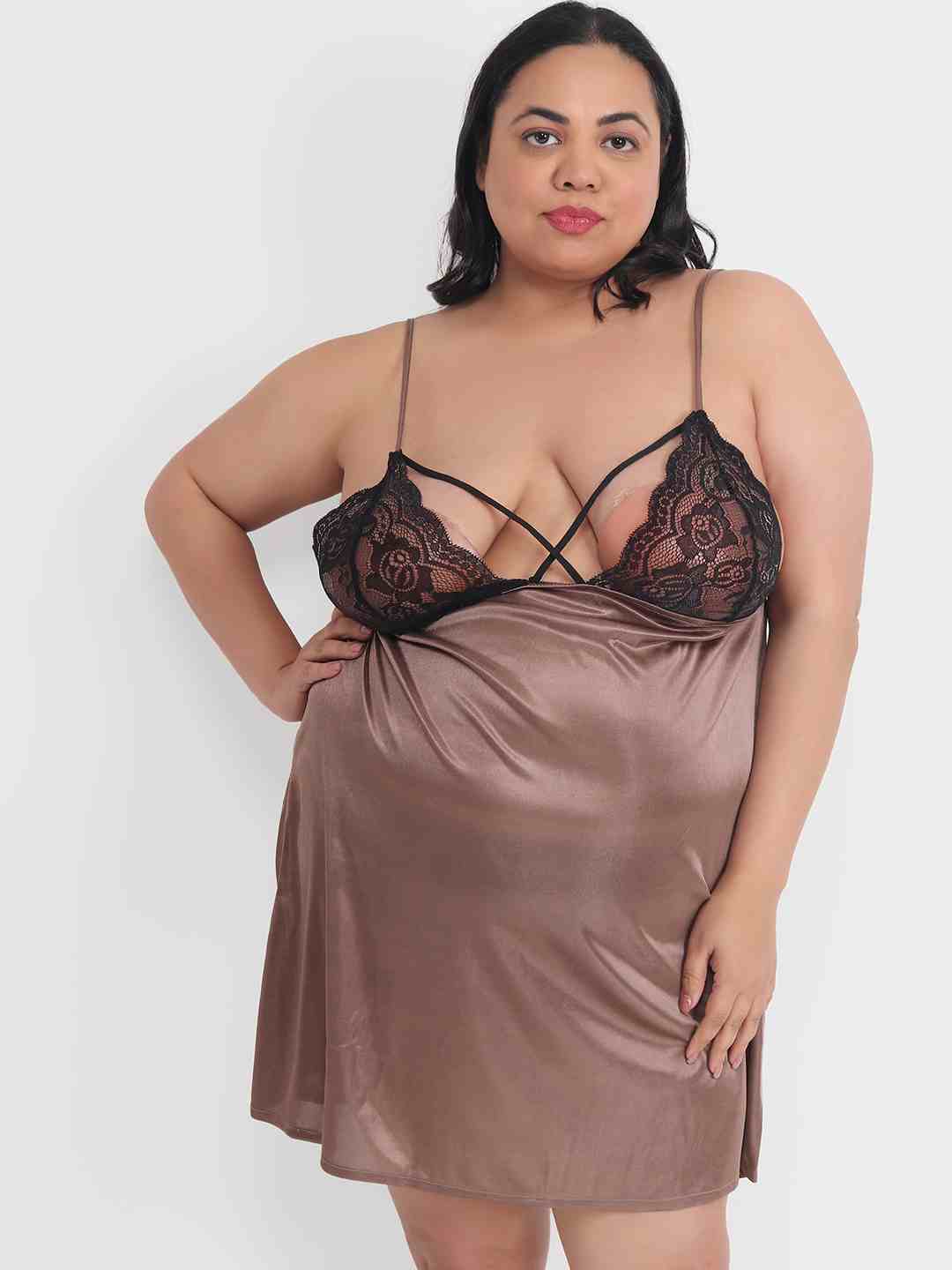 Klamotten Women's Plus Size Sexy Babydoll Dress With Lace for Honeymoo Klamotten Women's Plus Size Sexy Babydoll Dress With Lace for Honeymoo