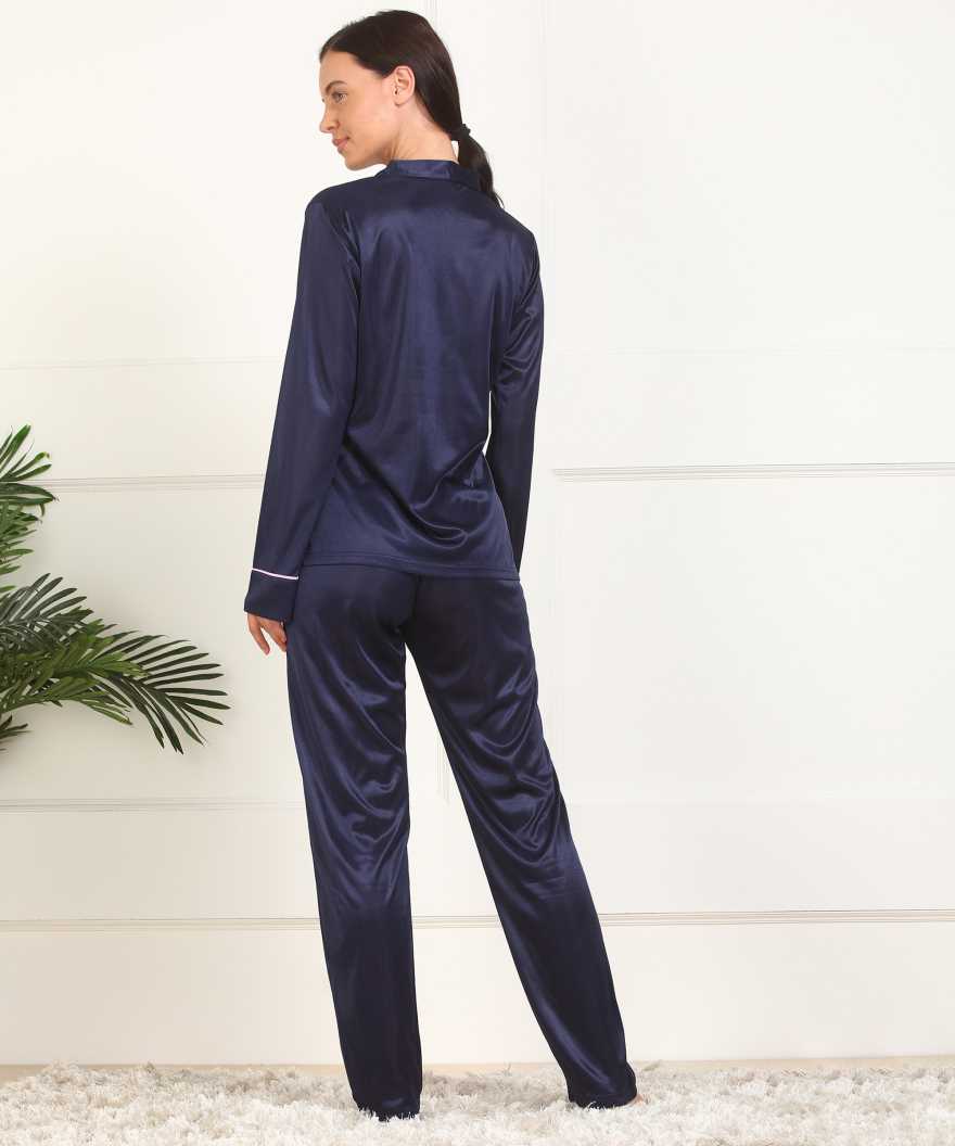 Klamotten Women's Solid Satin Button Up Top & Pyjama Nightsuit DB57N - | Buy Online from Klamotten