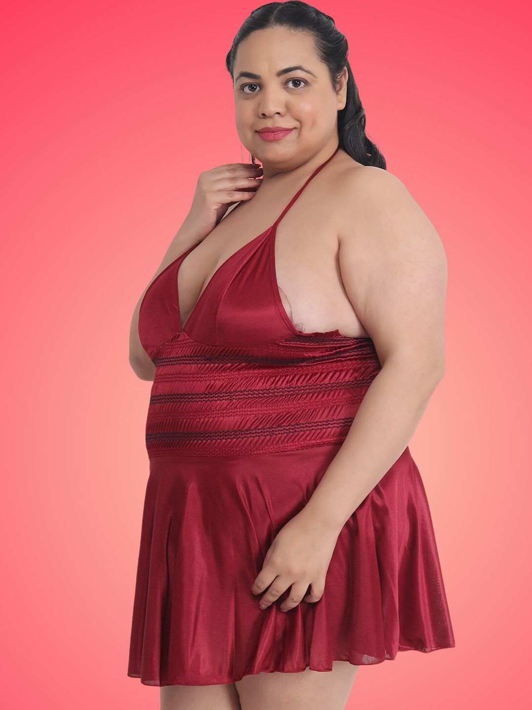 Plus Size Hot Short Maroon Bikini Dress for Honeymoon BB35M