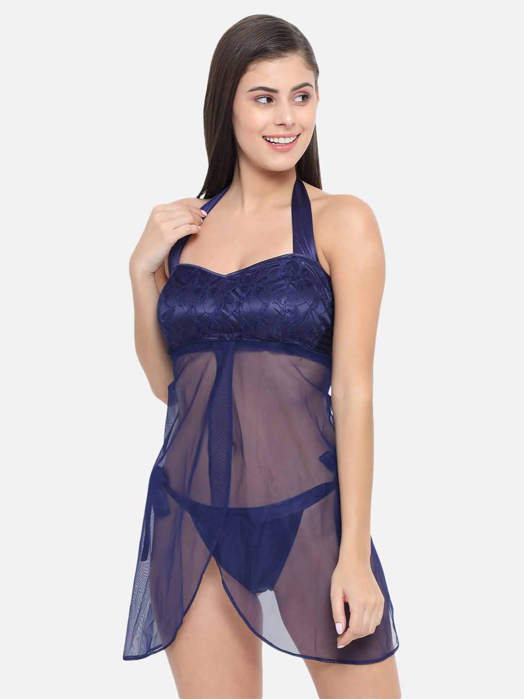 Sexy Dark Blue Sleeping Dress With Lace (Seductive)
