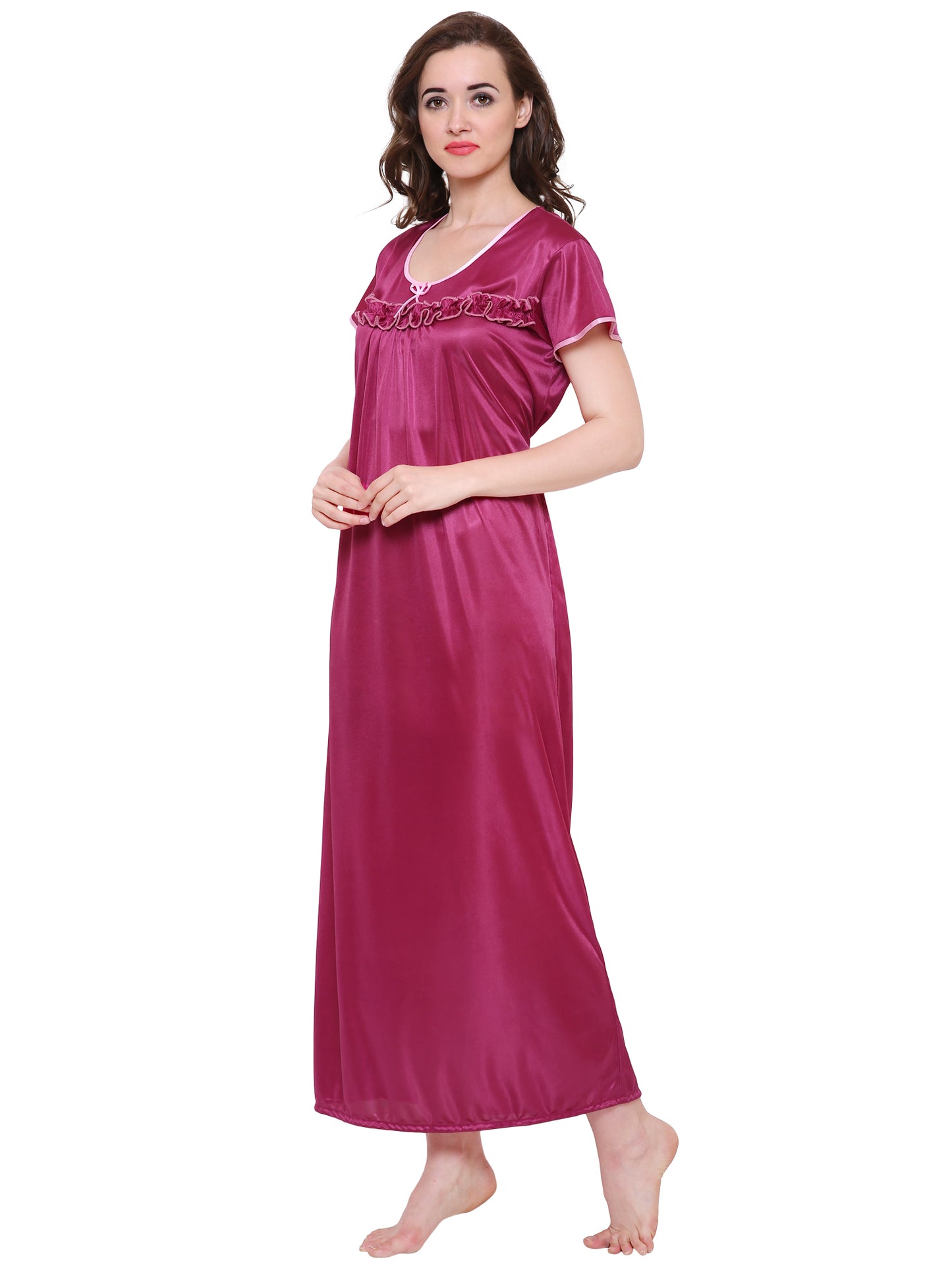 Plus Size Women Satin Wine Maxi Nightdress (Size XS-10XL)