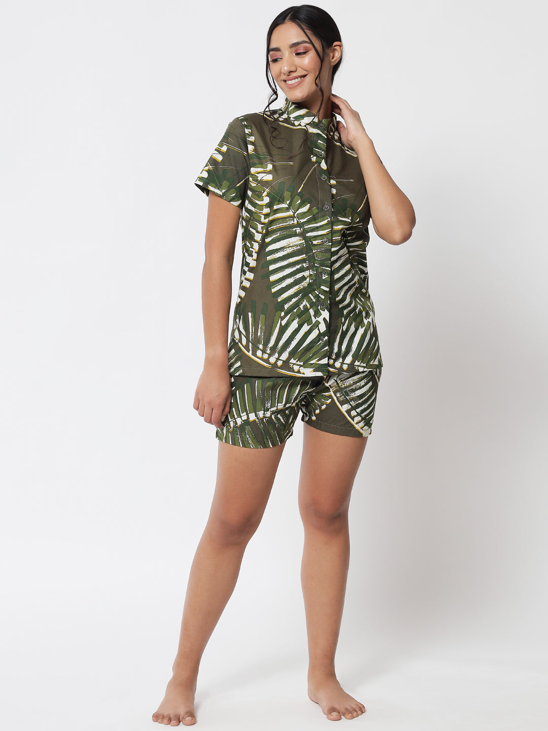 forest printed top & shorts set plus size