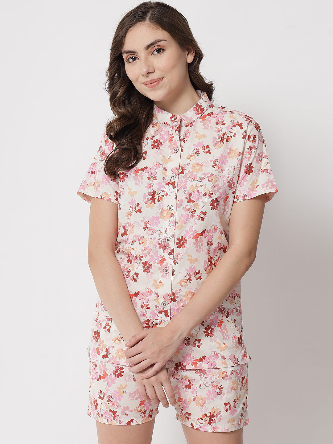 floral printed top & shorts nightsuit set for plus size women