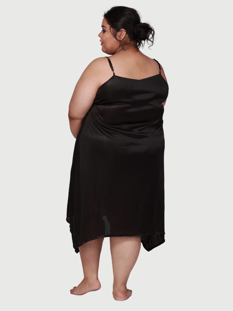 plus size stain slip and babydoll dress for honeymoon in black color