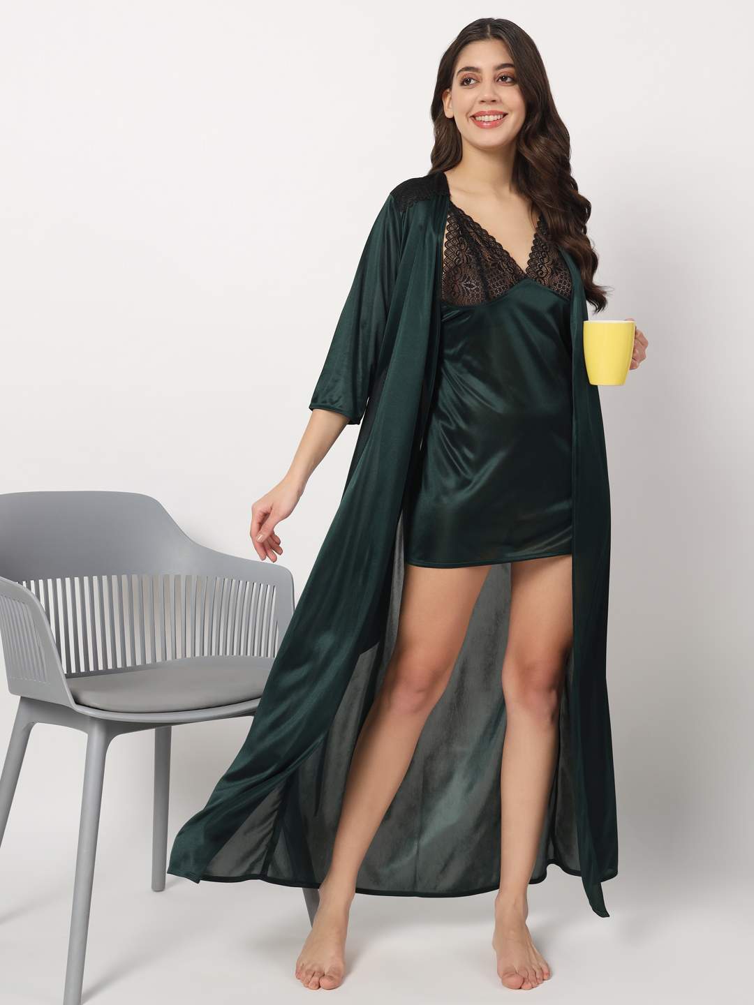 Hot Two Piece Satin Robe & Night Dress for Women X301Gb