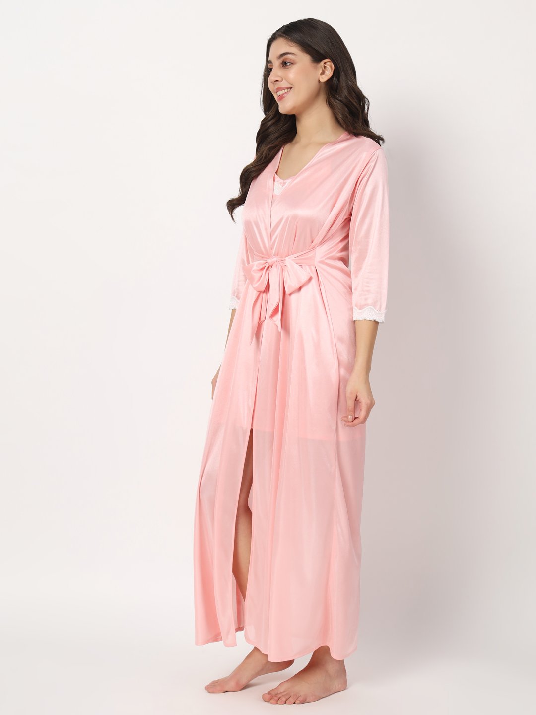 Hot Two Piece Satin Robe & Night Dress for Women X302Hl