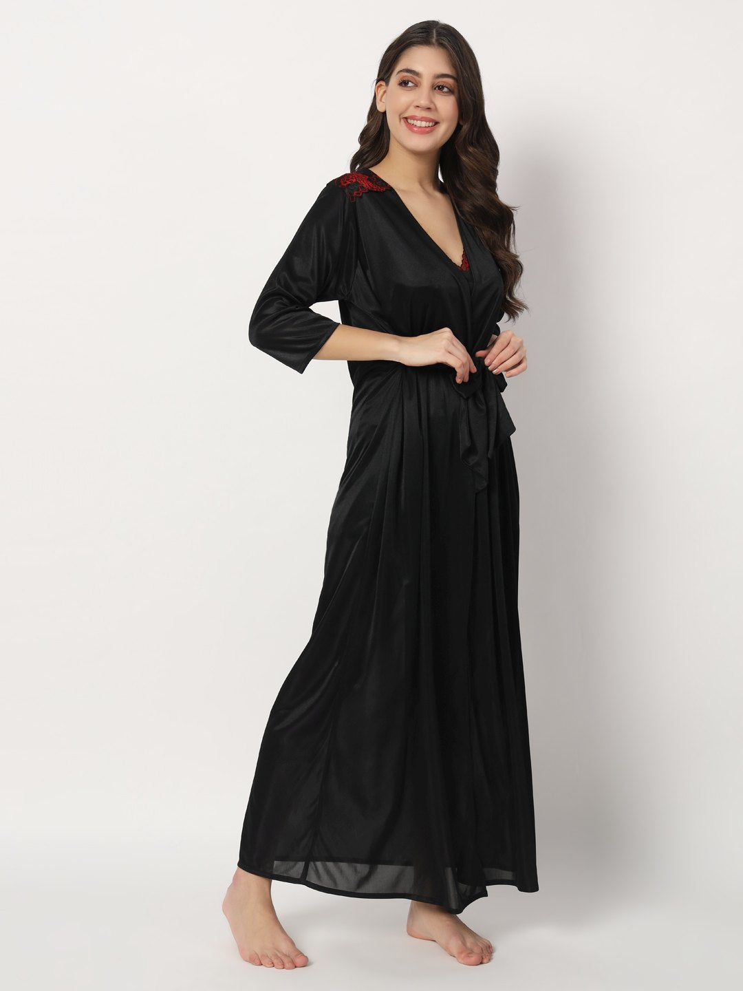 Hot Two Piece Satin Robe & Night Dress for Women X301Kg Klamotten Hot Two Piece Satin Robe & Night Dress for Women X301Kg Klamotten