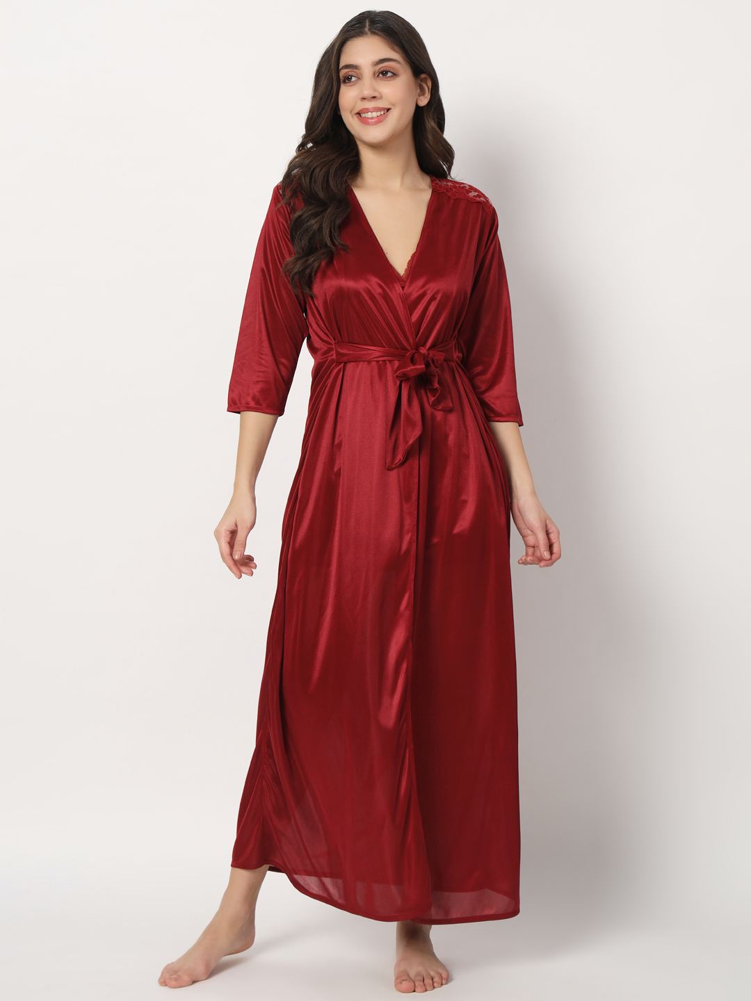 Hot Two Piece Satin Robe & Night Dress for Women X301Mg