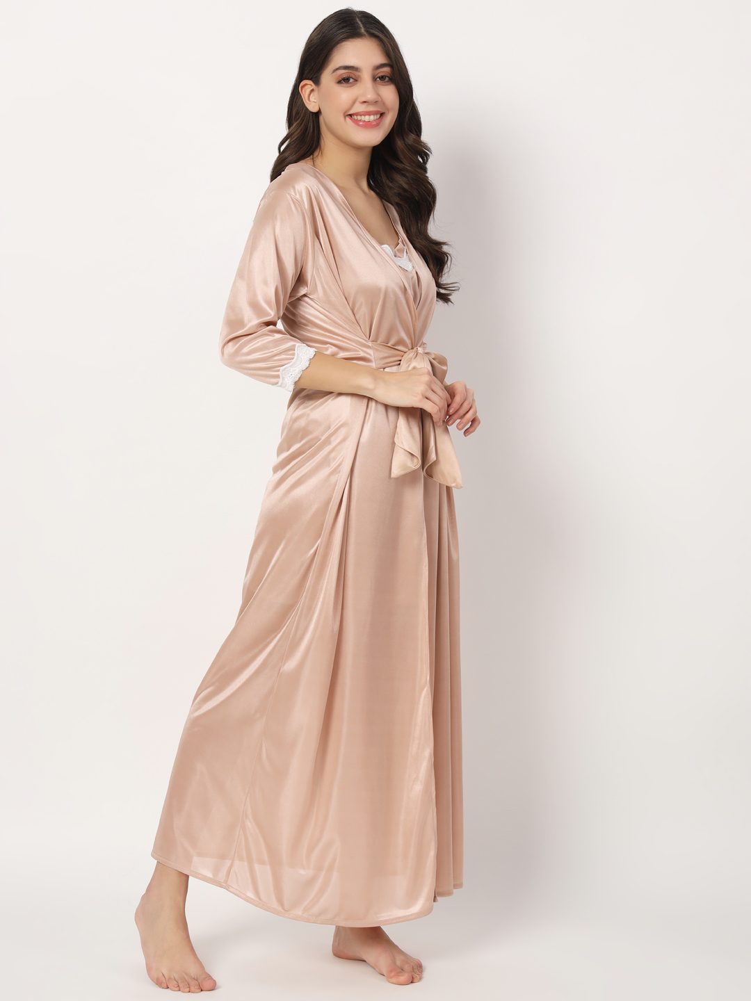 Cheap 2-piece Women Sexy Nightgown Set Summer Ice Silk Thin Solid Color Nightdress  Two-piece Set | Joom