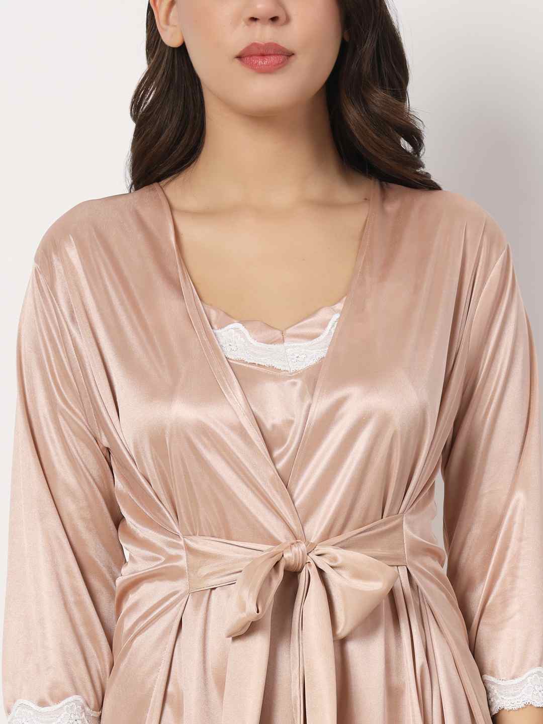 Two Piece Satin Night Suits Swanky Women Fancy Solid Satin Piece