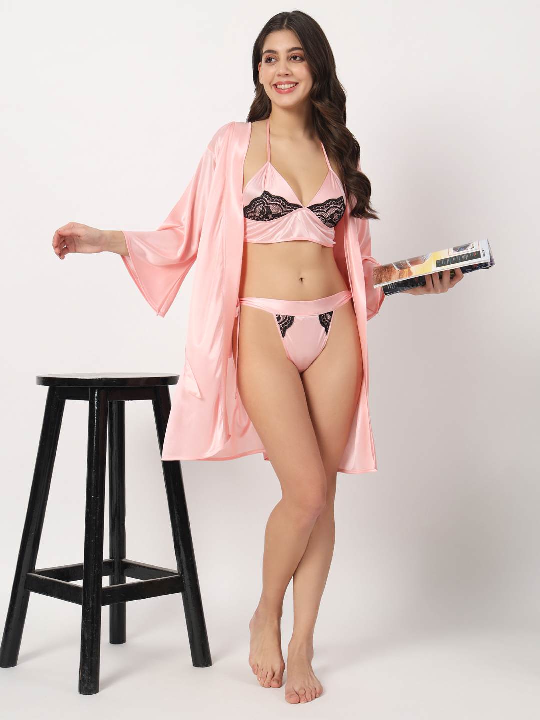 sexy bikini set with robe for valentine gift and honeymoon dress