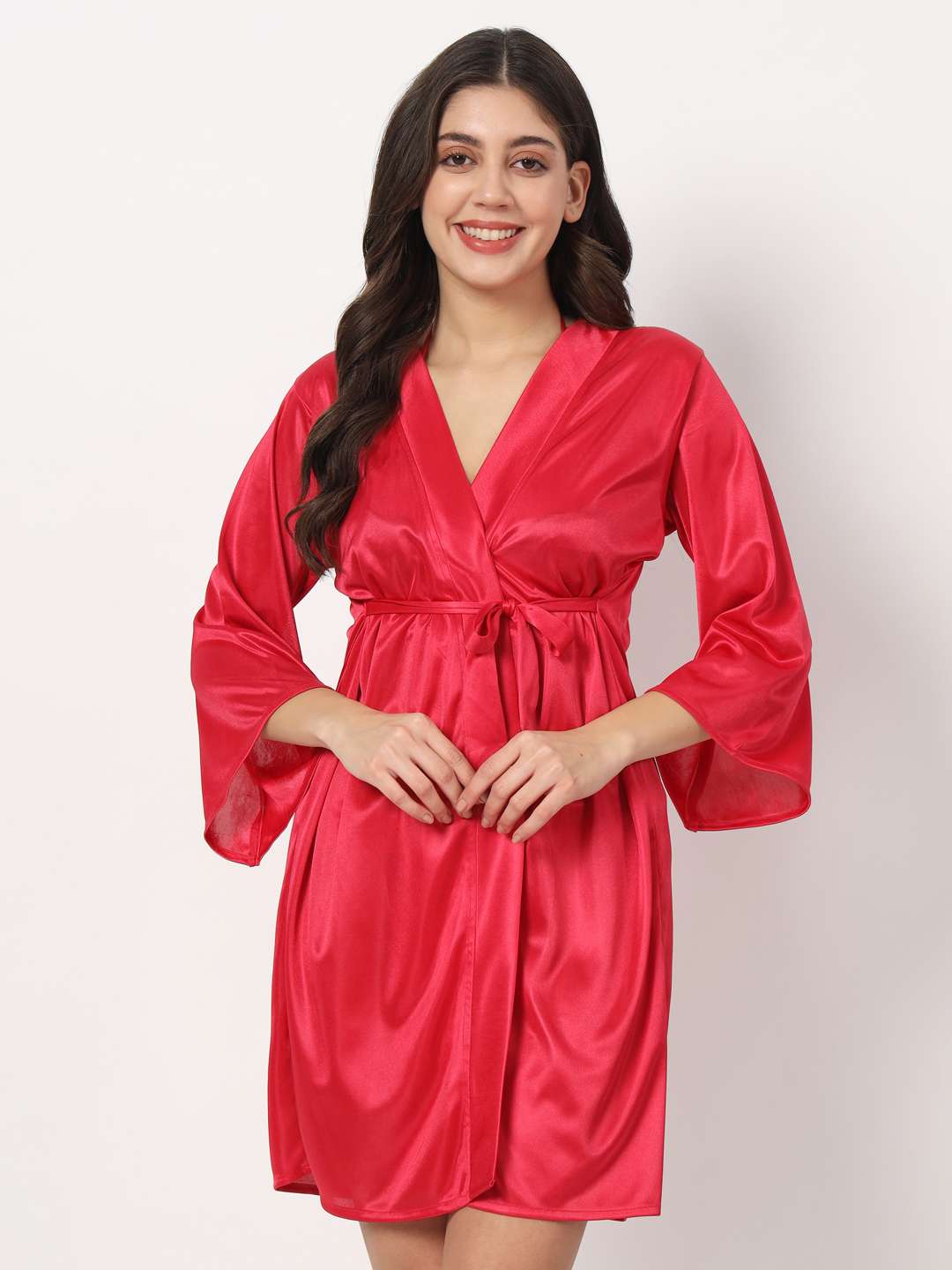 Romantic Nightwear Pajamas Wine Red Silk Satin