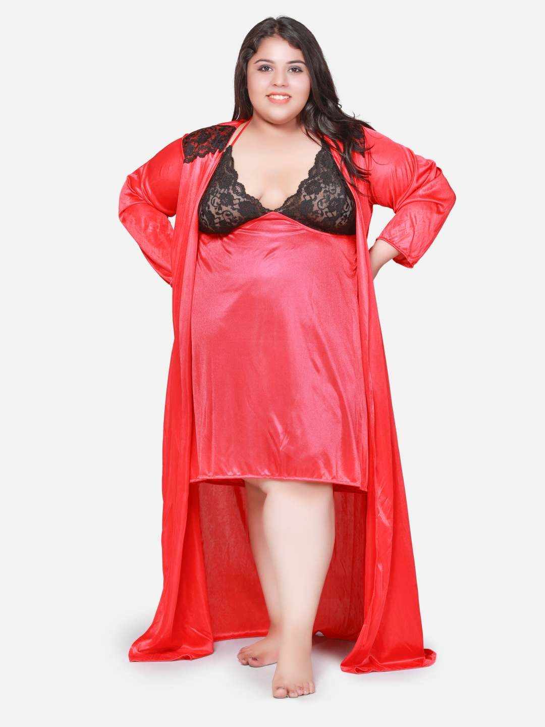 Plus Size Hot Two Piece Red Babydoll Night Dress for Honeymoon BB301C