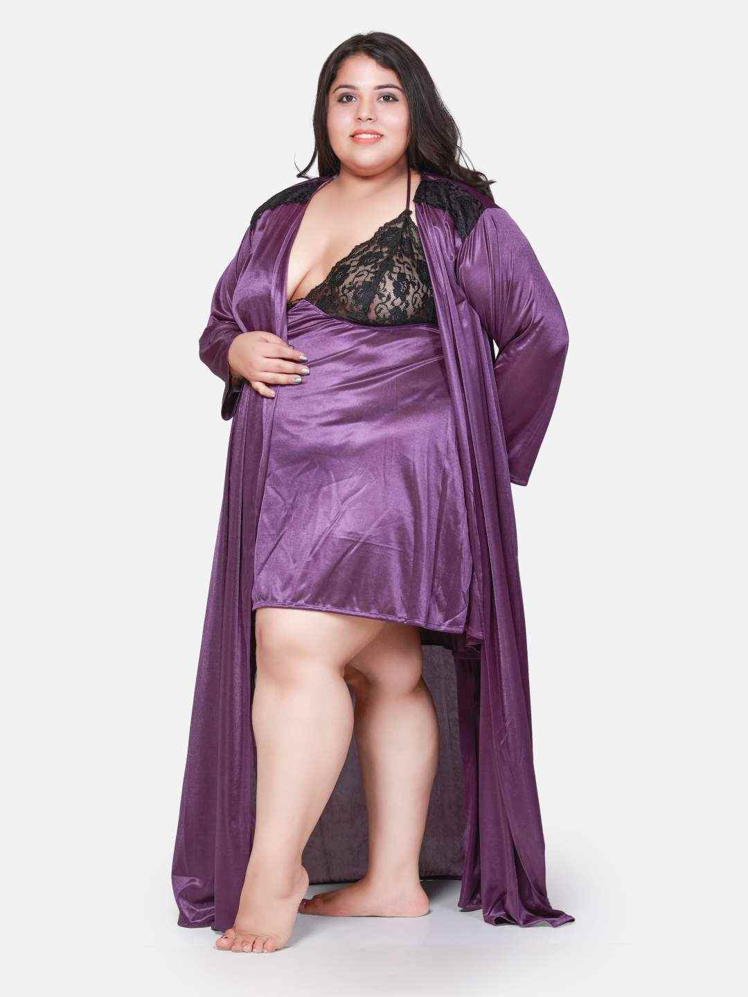 Plus Size Hot Two Piece Purple Babydoll Night Dress for Women 301J