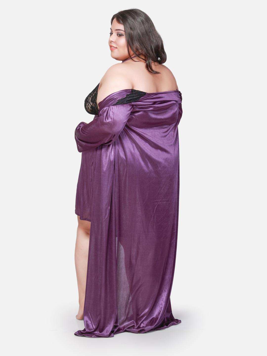 Plus Size Hot Two Piece Purple Babydoll Night Dress for Women 301J