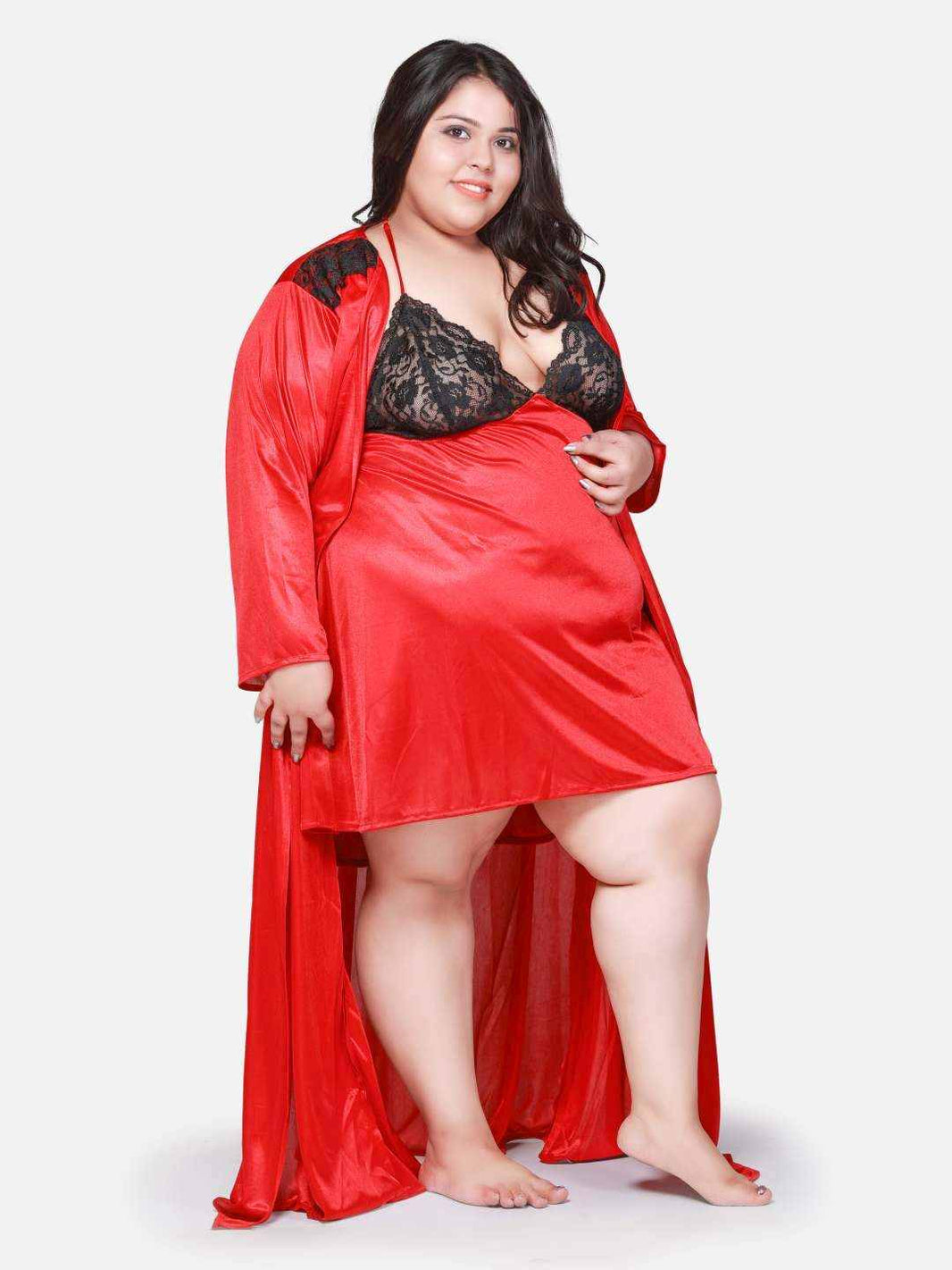 Plus Size Satin and Lace Honeymoon Babydoll Bikini Dress 07T S-10XL
