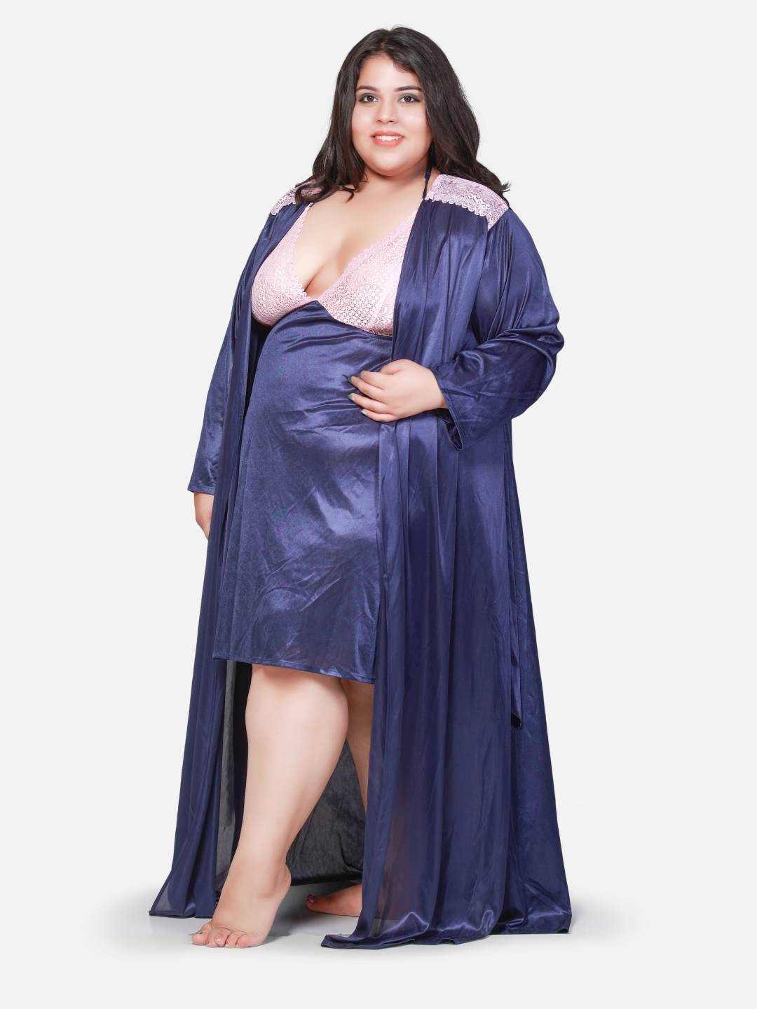 Plus Size Hot Two Piece Navy Babydoll Night Dress for Women 301N