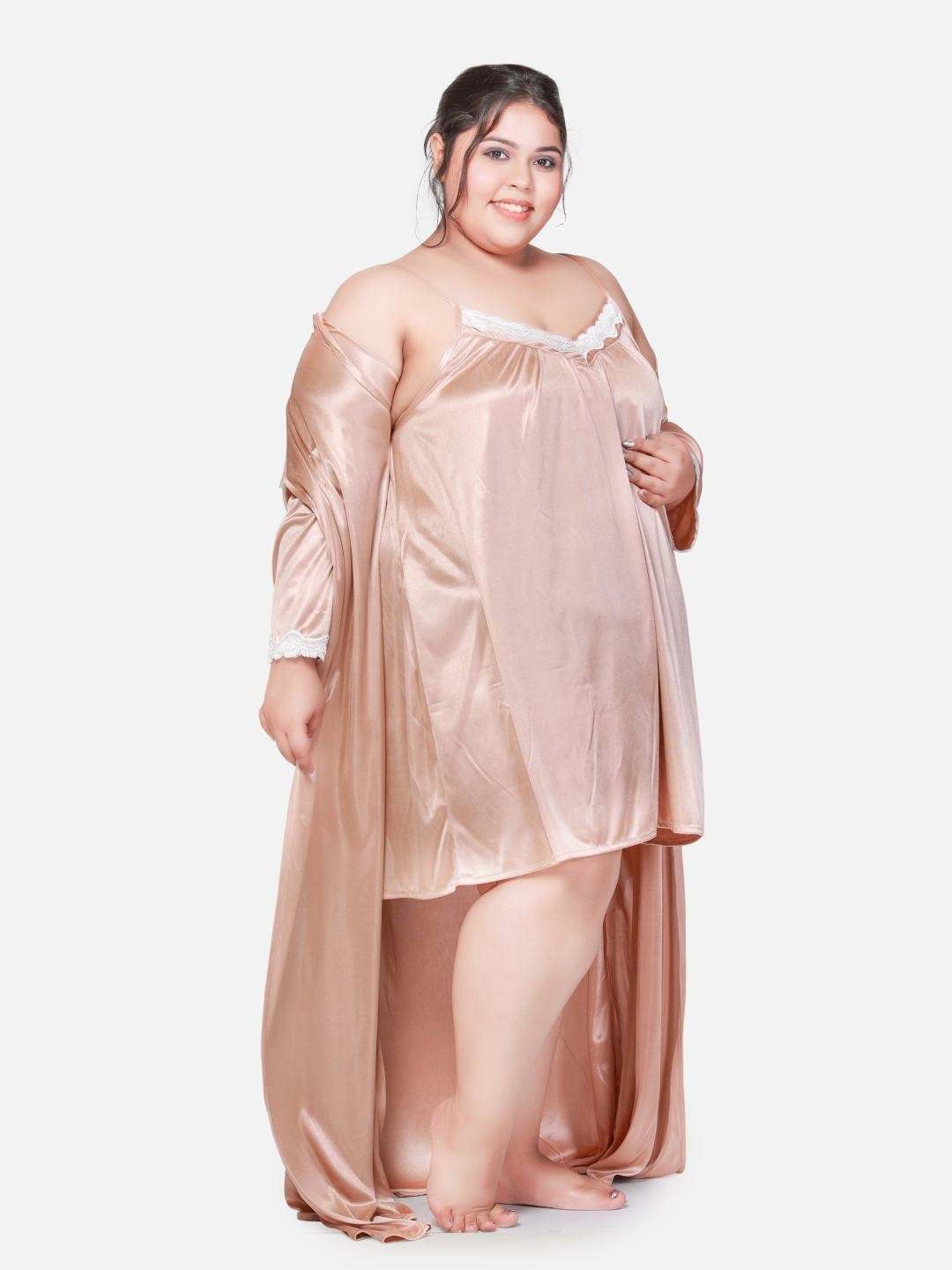 Plus Size Hot Two Piece Champagne Babydoll Night Dress for Women 302Ag