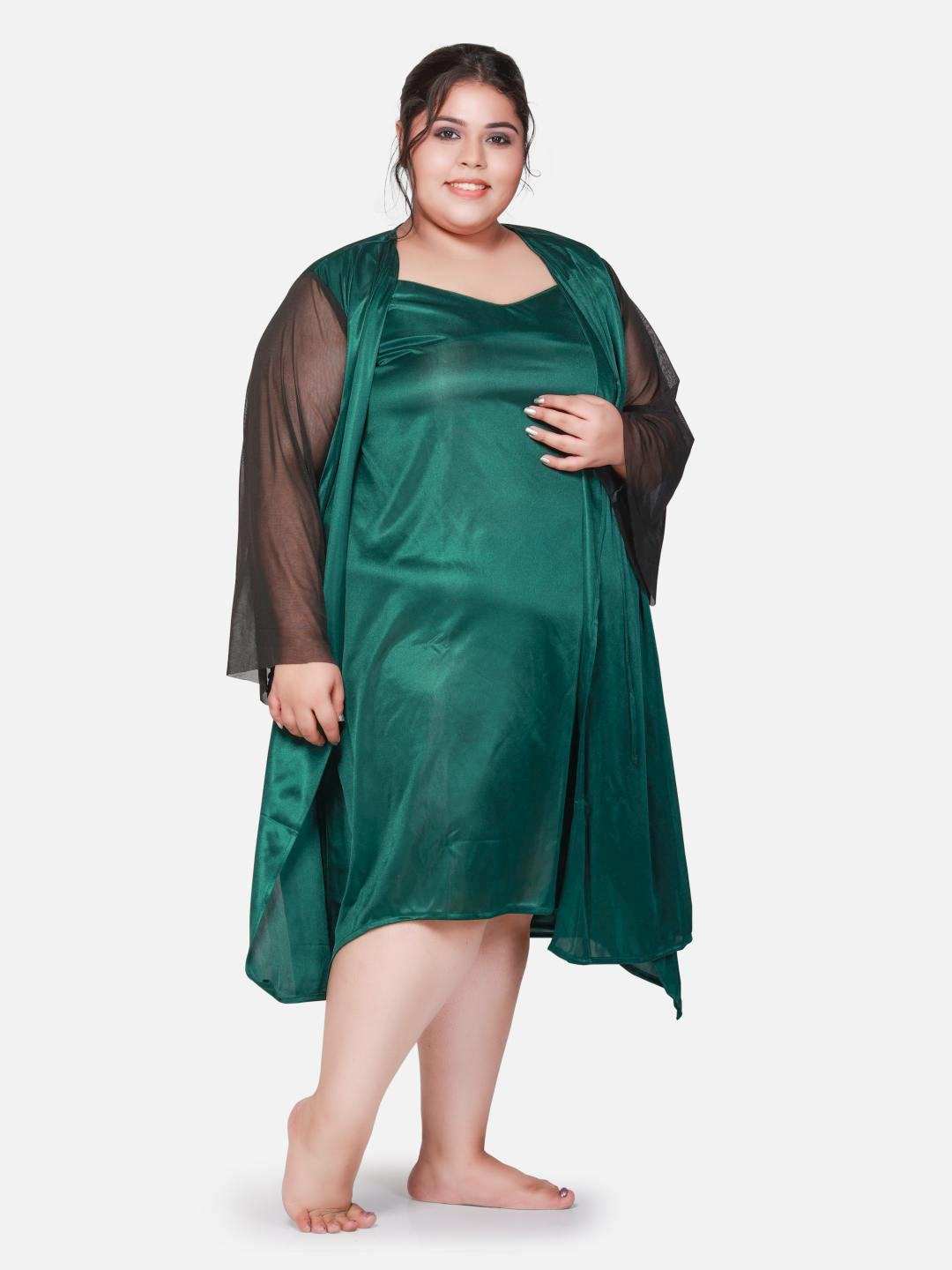Plus Size Hot Two Piece Green Babydoll Night Dress for Women B53Gb.R4Gb