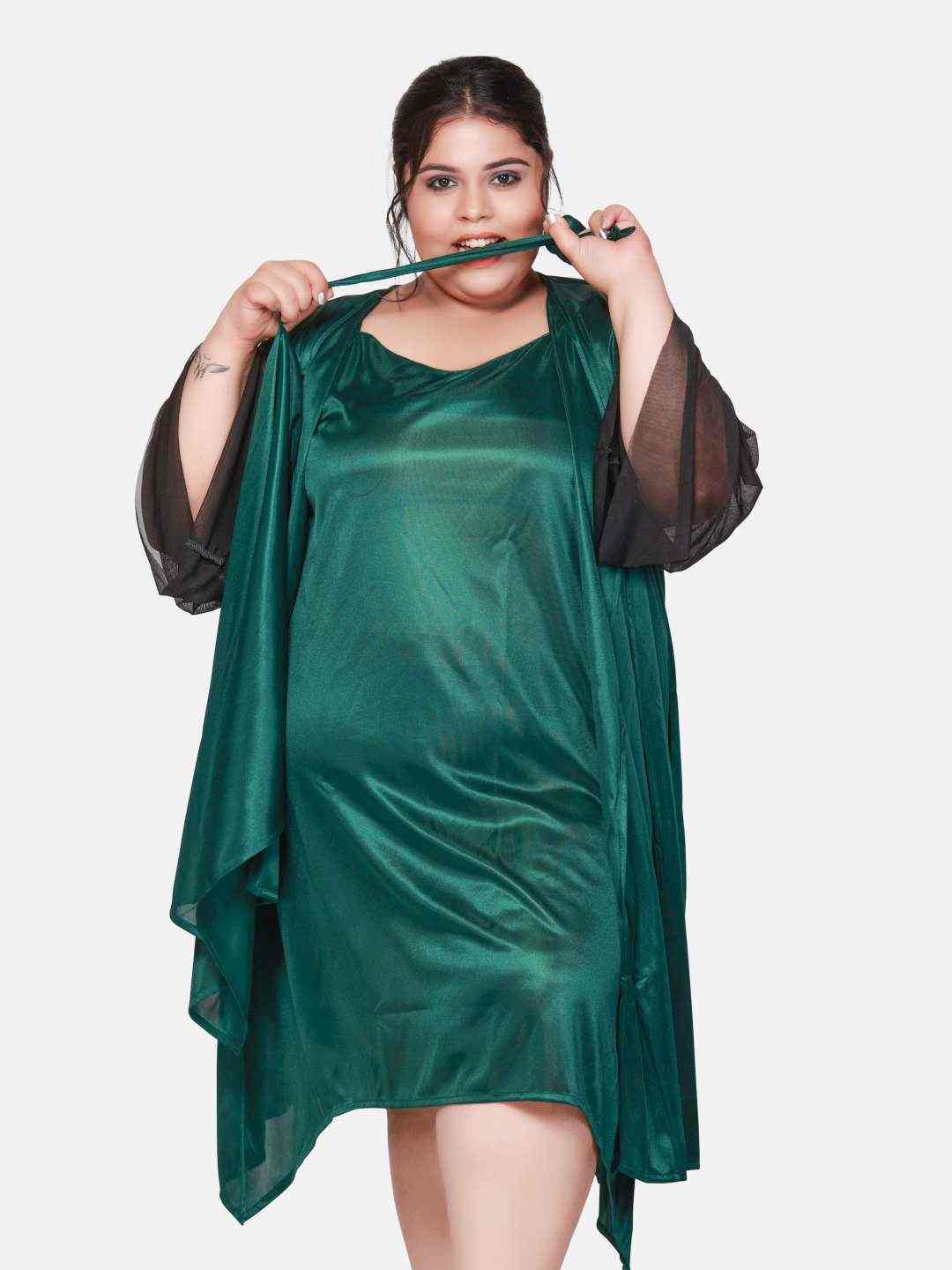 Plus Size Hot Two Piece Green Babydoll Night Dress for Women B53Gb.R4Gb