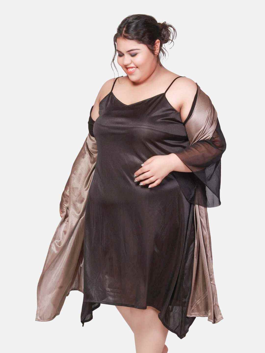 Plus Size Hot Two Piece Taupe Babydoll Night Dress for Women B53K.R4Bm