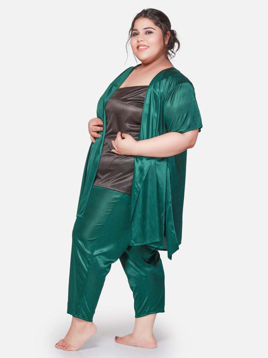 Plus Size Three Satin Coor Set With Robe B58KGb