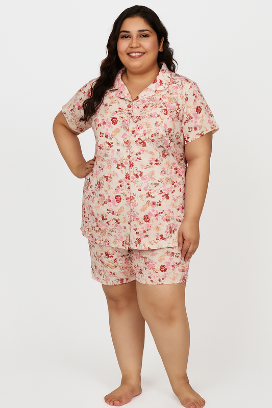 Klamotten Women's Printed Cotton Nightsuit With Shorts N84Aw