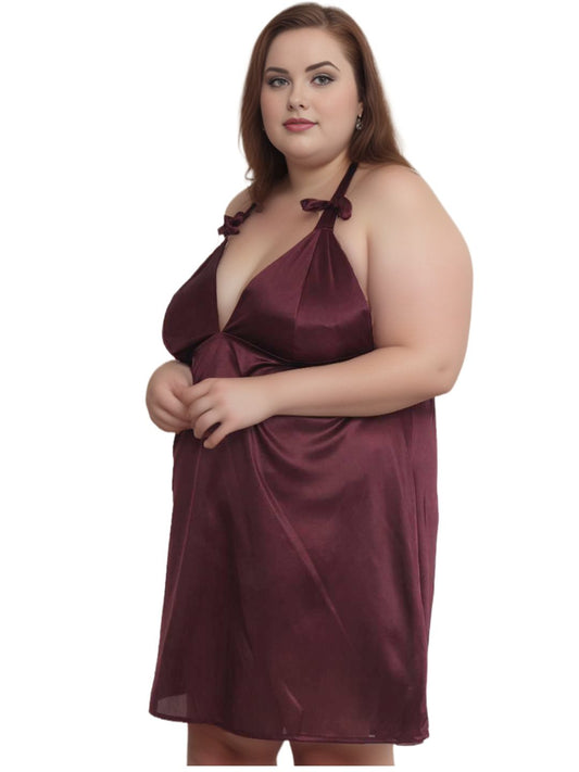 Plus Size Sexy Solid BurgundyHoneymoon Babydoll Dress BB41U