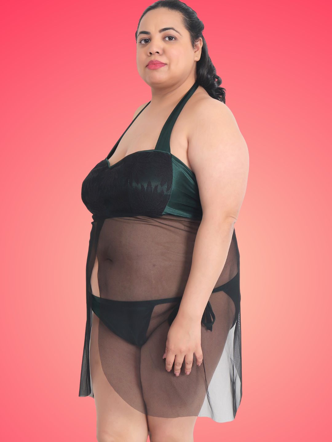 Plus Size Sexy Green Babydoll Bikini Dress with Panty for Honeymoon BB Klamotten Plus Size Sexy Green Babydoll Bikini Dress with Panty for Honeymoon BB Klamotten