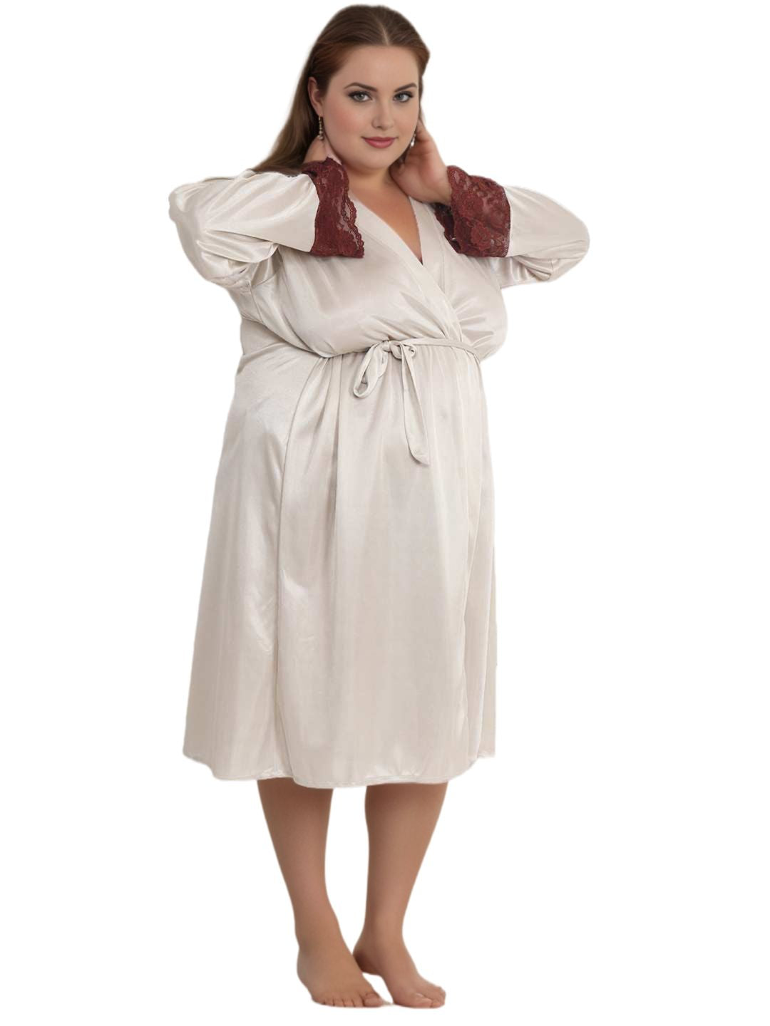 Plus Size Sexy Solid Satin Robe for Honeymoon BB209Ac – Klamotten
