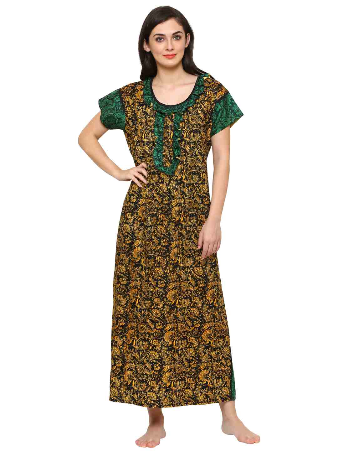 Klamotten Women's Printed Cotton Long Nightdress 17G22