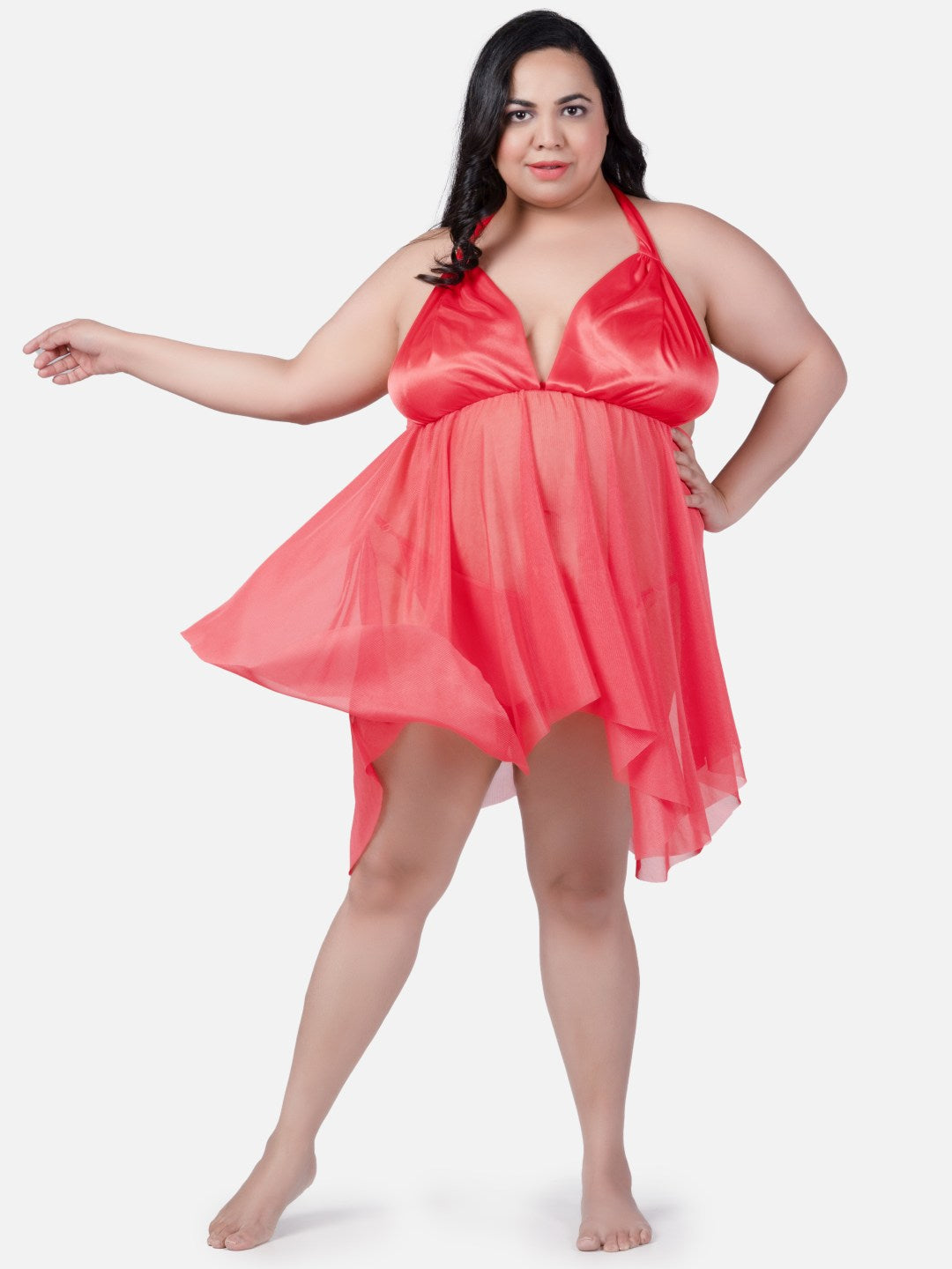 Plus Size Sexy Plus Size Babydoll Honeymoon Peach Night Dress for Women K6HH