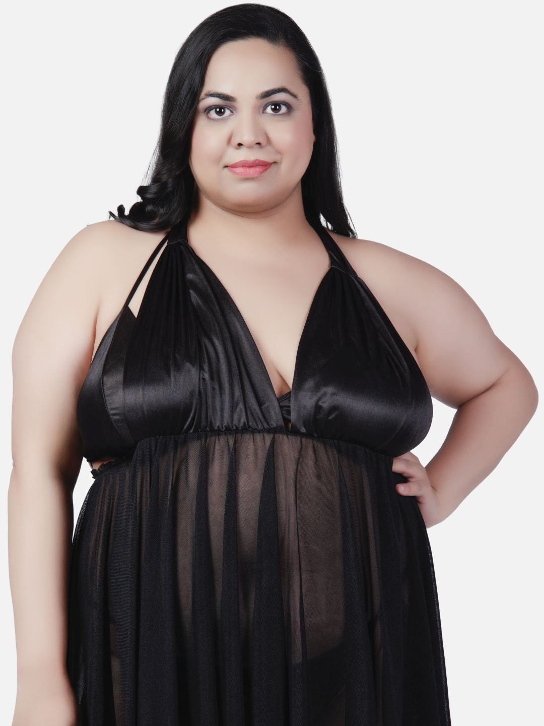 Plus Size Sexy Babydoll Honeymoon Black Night Dress for Women K6KK