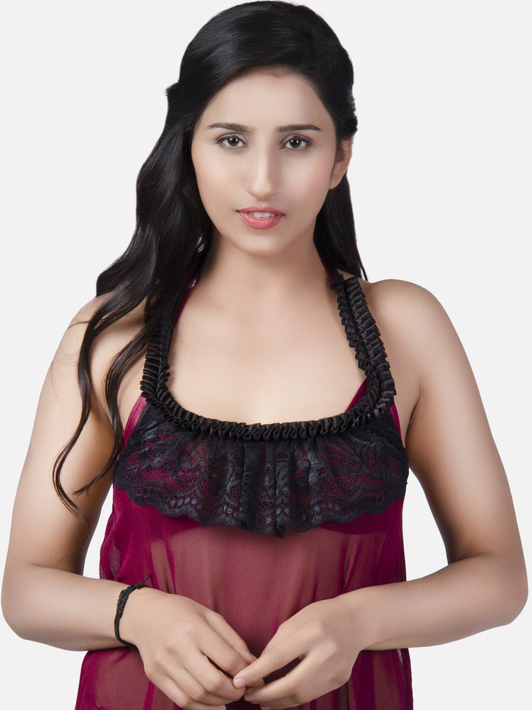Buy Kavanng Women's Satin Solid Maxi Nightwear with Lace Neck and 3/4th Net  Sleeves, Approx Full Length, Women's Nighty Comfort Gowns, Night Wear (XXL,  Maroon) Online at Best Prices in India -