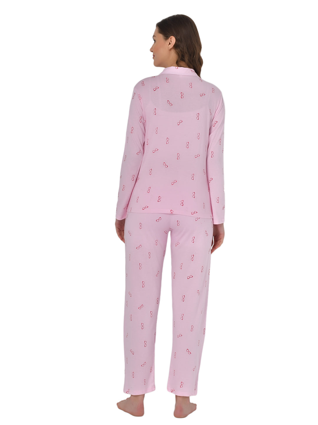 Klamotten Women's Baby Pink Allover Printed Top Pyjama Set N54Rb