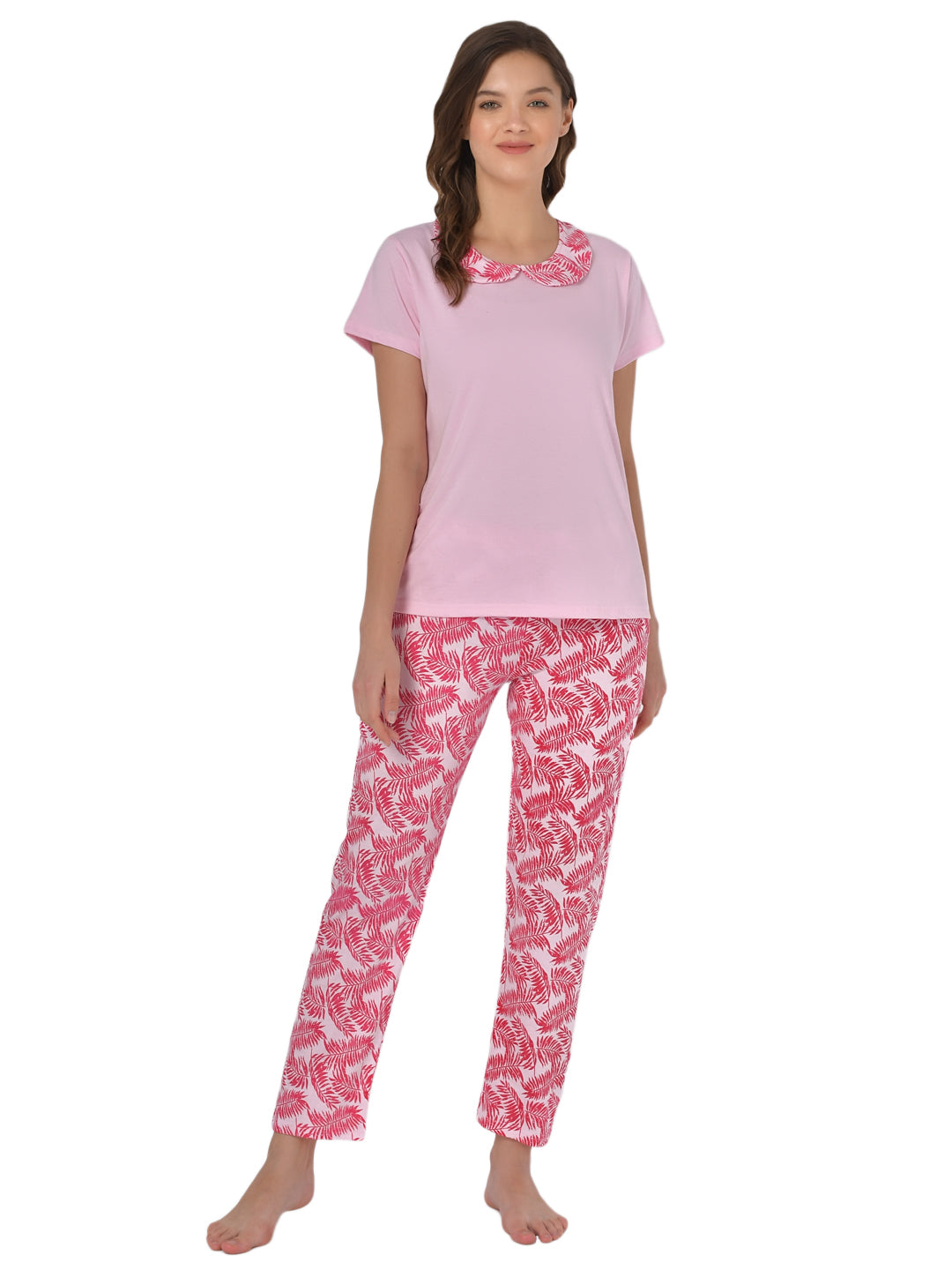 Klamotten Women's Baby Pink Allover Printed Top Pyjama Set N62Rb