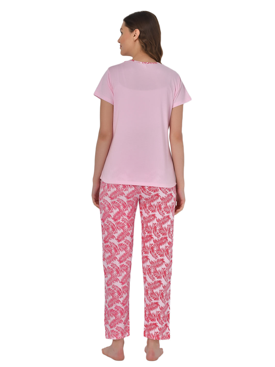 Klamotten Women's Baby Pink Allover Printed Top Pyjama Set N62Rb