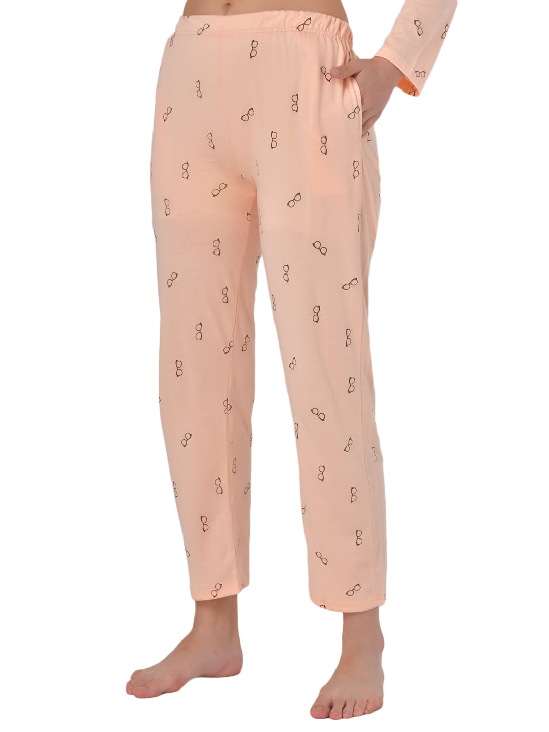 Klamotten Women's Baby Pink Allover Printed Top Pyjama Set N54H