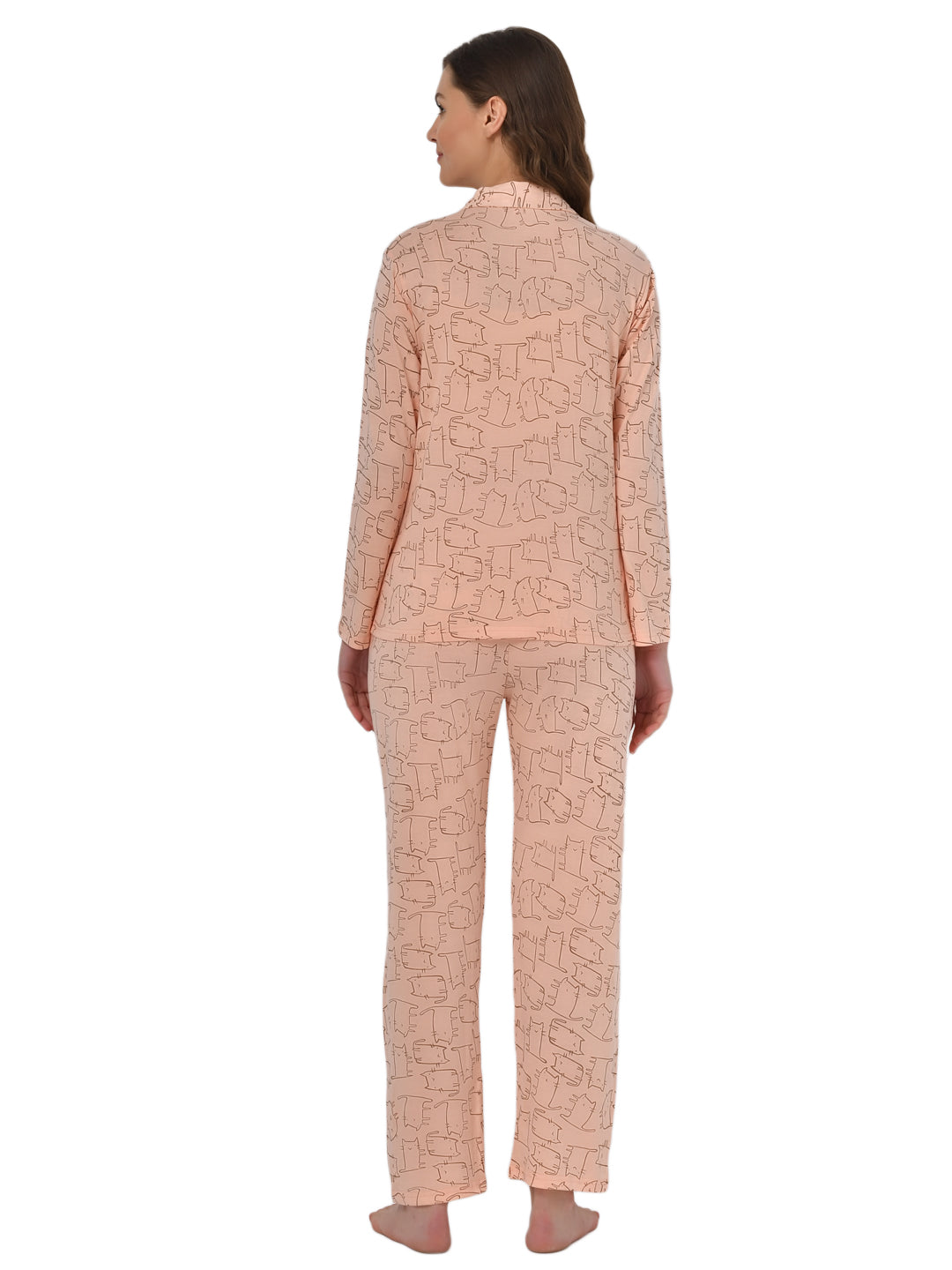 Klamotten Women's Baby Pink Allover Printed Top Pyjama Set N55H