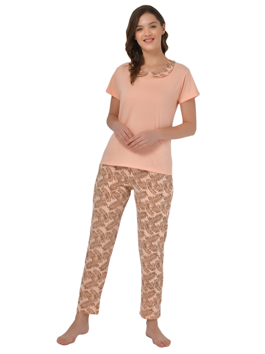 Klamotten Women's Peach Allover Printed Top Pyjama Set N62H