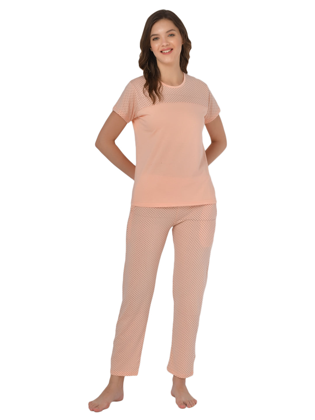 Klamotten Women's Peach Allover Printed Top Pyjama Set N33H