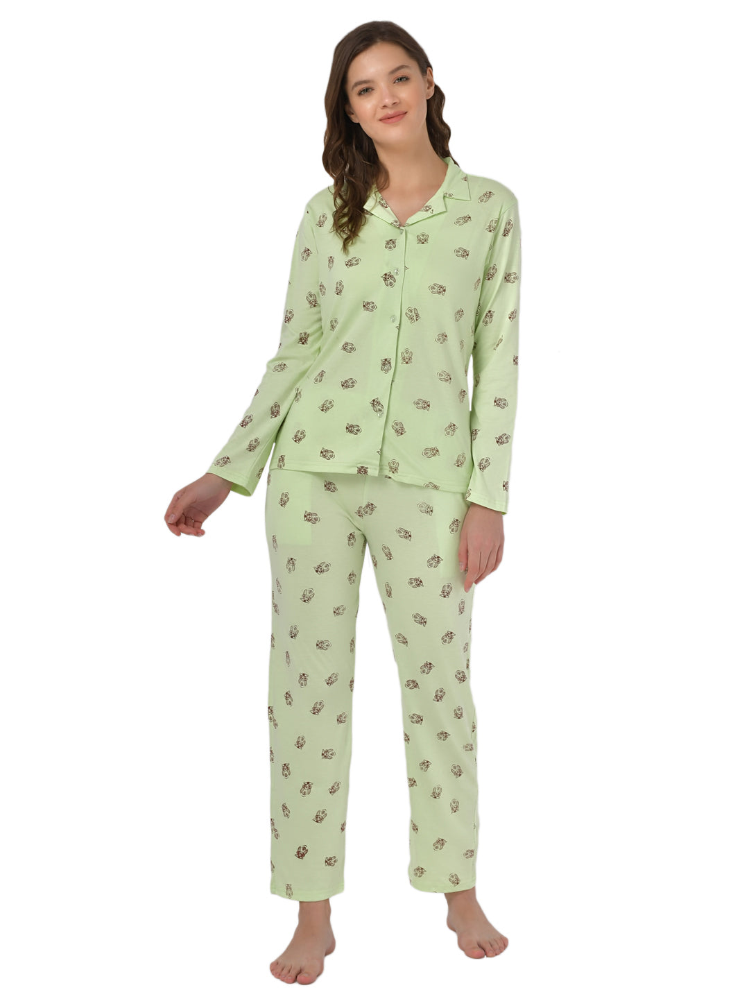 Klamotten Women's Sea Green Allover Printed Top Pyjama Set N53Gs