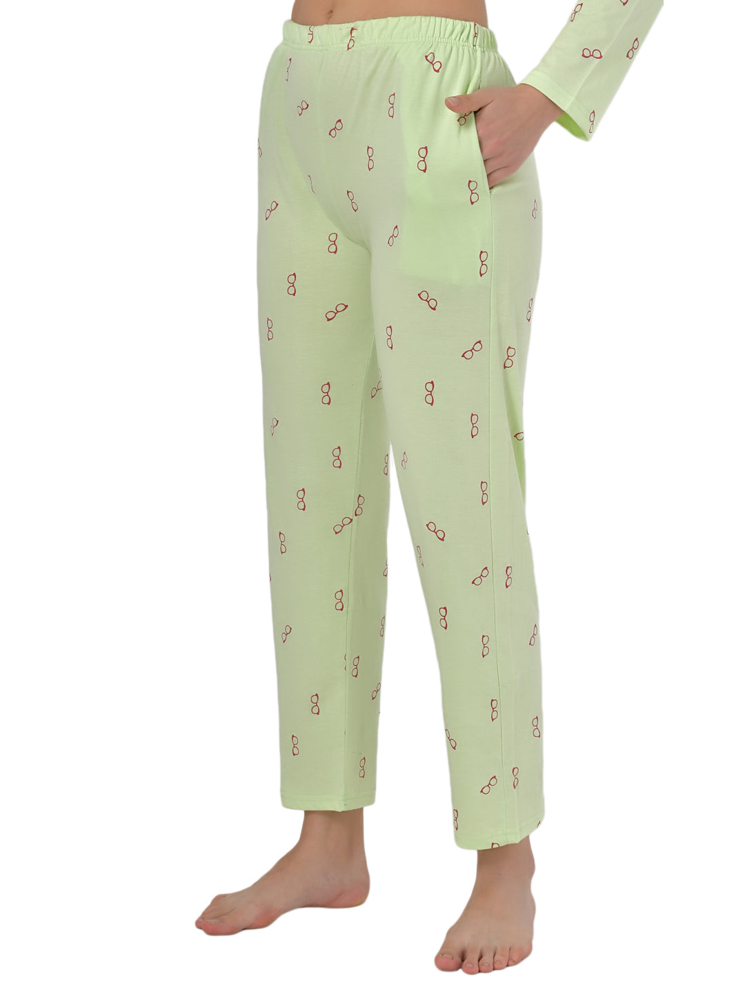 Klamotten Women's Sea Green Allover Printed Top Pyjama Set N54Gs